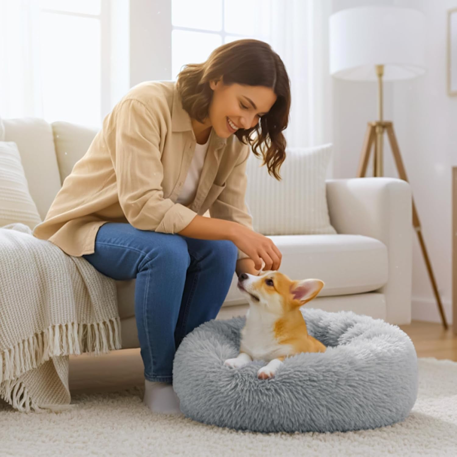 calming-donut-dog-and-cat-bed-for-indoor-cats-anti-anxiety-round-fluffy-soft-washable-small-pet-bed-for-puppy-and-kitten-warming-comfortable-luxury-anti-slip-waterproof-mute-base-20in-gray