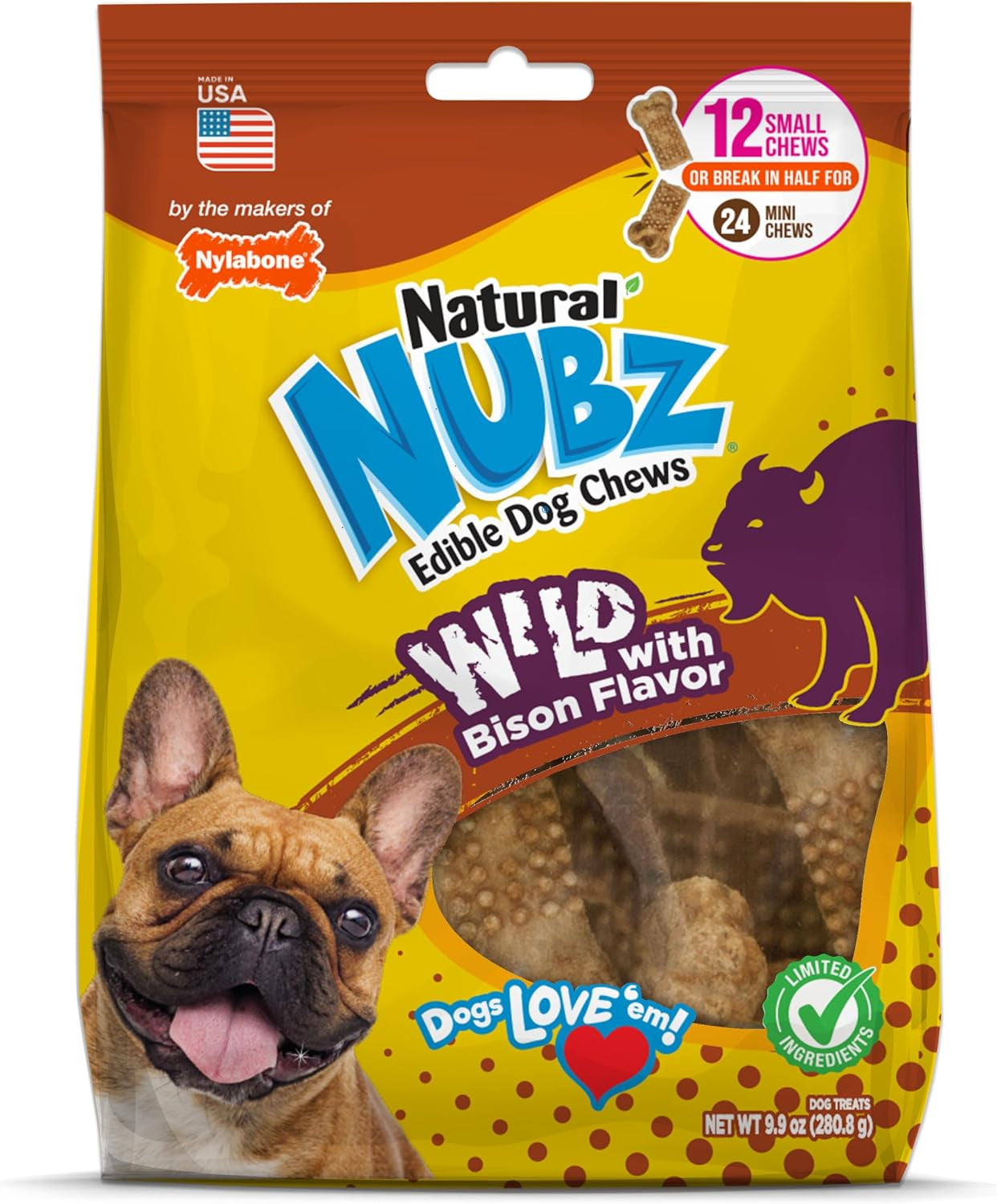 nylabone-nubz-wild-natural-dog-treats-bison-flavor-small-12-count-long-lasting-dog-chews-made-in-usa-limited-ingredients-highly-digestible-dog-dental-treats-for-small-dogs-up-to-30-lbs
