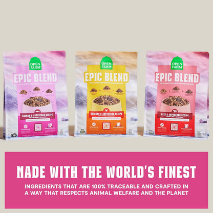 Open Farm Epic Blend Dry Dog Food, High Protein Salmon Kibble, 3.5Lb Bag | Air Dried Chunks, Probiotic Coated, Grain Inclusive, All Breeds and Life Stages, Traceable Ingredients, Non-Gmo Superfoods.6
