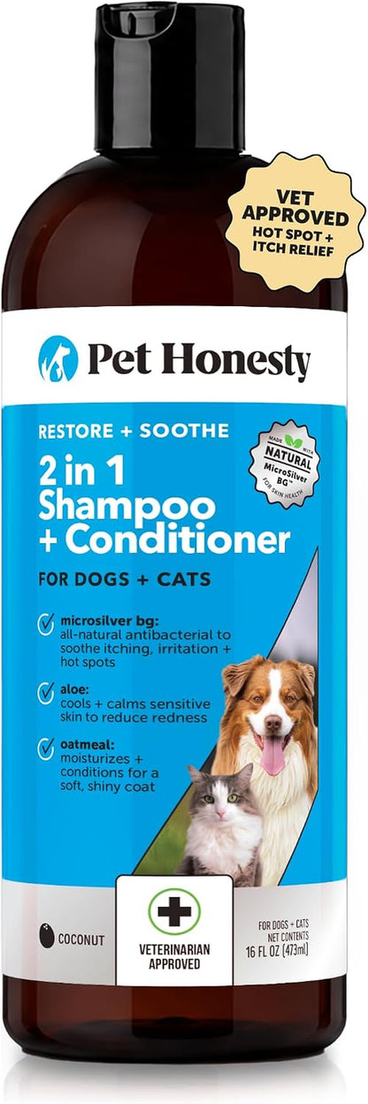 Pet Honesty Chlorhexidine Cat & Dog Seasonal Itch Relief Shampoo, for Allergies, Itching, Skin and Coat Supplement, Helps Shedding, Hot Spots, Deodorizing Dog Shampoo & Grooming Supplies,16Oz10