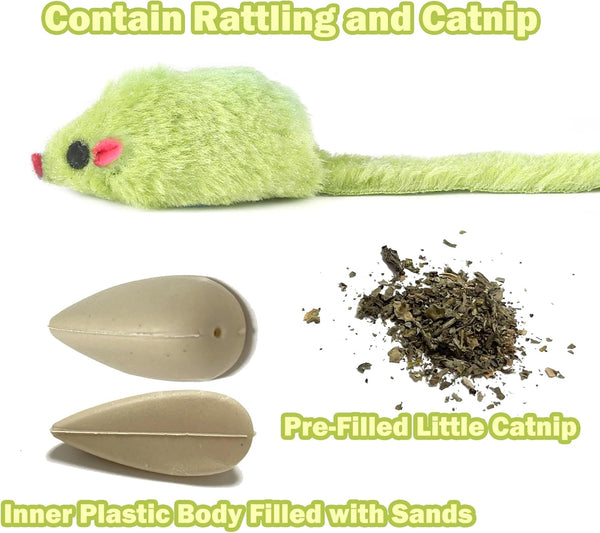 Meohui 12PCS Rattle Cat Mouse Toys Also Prefilled Catnip, 2.36” Mice Body Size, Faux Fur Cat Mice Toys with Plastic Body, Interactive Catnip Toys for Indoor Cats Play Fetch4