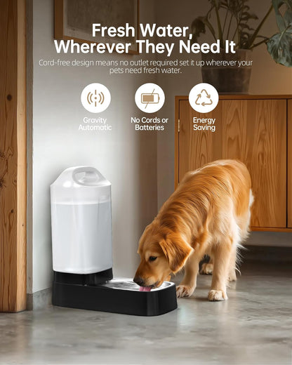 Automatic Dog Water Bowl Dispenser - 2.4 Gallon Gravity Pet Water Dispenser with 304 Stainless Steel Bowl, Dog Auto Feeders Bowls Self Waterer, Easy-Carry Handle for Large Dogs & Cats, Multi-Pet Home5