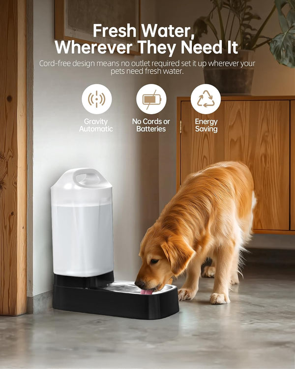 Automatic Dog Water Bowl Dispenser - 2.4 Gallon Gravity Pet Water Dispenser with 304 Stainless Steel Bowl, Dog Auto Feeders Bowls Self Waterer, Easy-Carry Handle for Large Dogs & Cats, Multi-Pet Home5