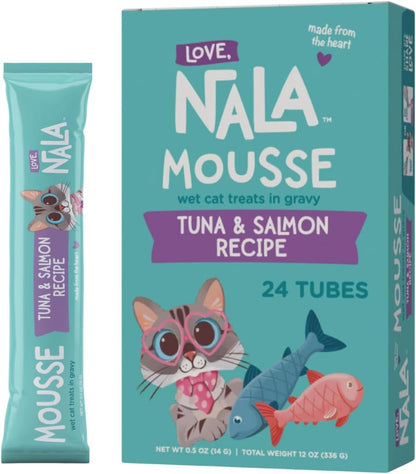 LOVE, NALA - Natural Lickable Cat Squeeze up Treat,Topper - Variety Pack Mousse - Wet Food Cat Puree - Grain Free, Non-Gmo, Minerals, Vitamins - 24 Pack 12 Oz.10