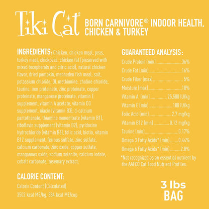 Tiki Cat Born Carnivore Indoor Health Non-Gmo, Chicken and Turkey Meal Recipe 3 Lbs.4