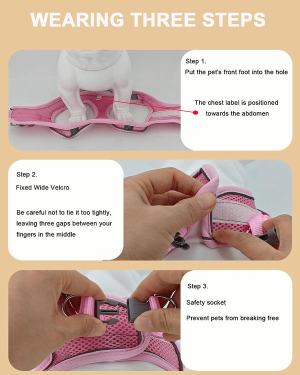 XXXS Pink Soft Mesh Dog Harness and Leash Set,No Escape Puppy Harnesses for Training Walking， Reflective Adjustable Puppy Vest for Small Medium Dogs, Cats (Pink, XXXS)5