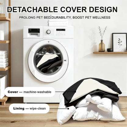 Cotton Canvas Dog Bed (290Gsm Thick), 24"X20"X8" Durable Waterproof | Cute Dog Beds for Small Dogs, Orthopedic Bed with Washable Removable Cover, Anti-Chewing Pet Bed Anti-Slip Black&White6