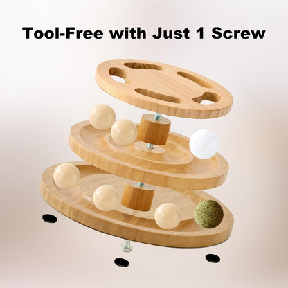 ZOMISIA Cat Ball Track Toy with Puzzle Top, Wooden Cat Toys for Indoor Cats | Interactive Spinning Balls, Large Cat Ball Tower for Kitten Exercise Mental Stimulation Self Play Home Enrichment6