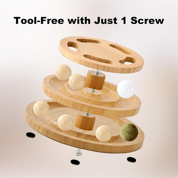 ZOMISIA Cat Ball Track Toy with Puzzle Top, Wooden Cat Toys for Indoor Cats | Interactive Spinning Balls, Large Cat Ball Tower for Kitten Exercise Mental Stimulation Self Play Home Enrichment6