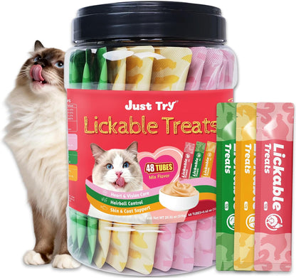 Just Try Lickable Cat Treats, Healthy Cat Grass Treats | 20 Tubes Soft Creamy Hairball Control Relief Functional with Taurine & Vitamin E for Cats8