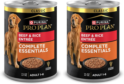 Purina Pro Plan Complete Essentials Wet Dog Food Chicken and Rice Entree and Beef and Rice Entree Variety Pack - (Pack of 12) 13 Oz. Cans11