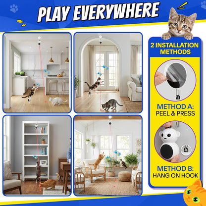 Interactive Cat Toys for Indoor Cats - Automatic Laser Cat Toys, Flying Bird Feather Cat Wand Toy, Best Kitten & Adult Cat Enrichment Stimulation Toy Hanging Electric Kitty Toys for Bored Cats (Beige)5
