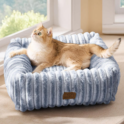Bedsure Comfyfleece™ Cute Dog Bed for Small Medium Dogs Washable,25In Cream | Furry Puppy Beds,Square Rectangle Orthopedic Corduroy Aesthetic Pet Beds,Removable Zipper Cover,Non-Slip Bottom,Up to 15 Lbs42