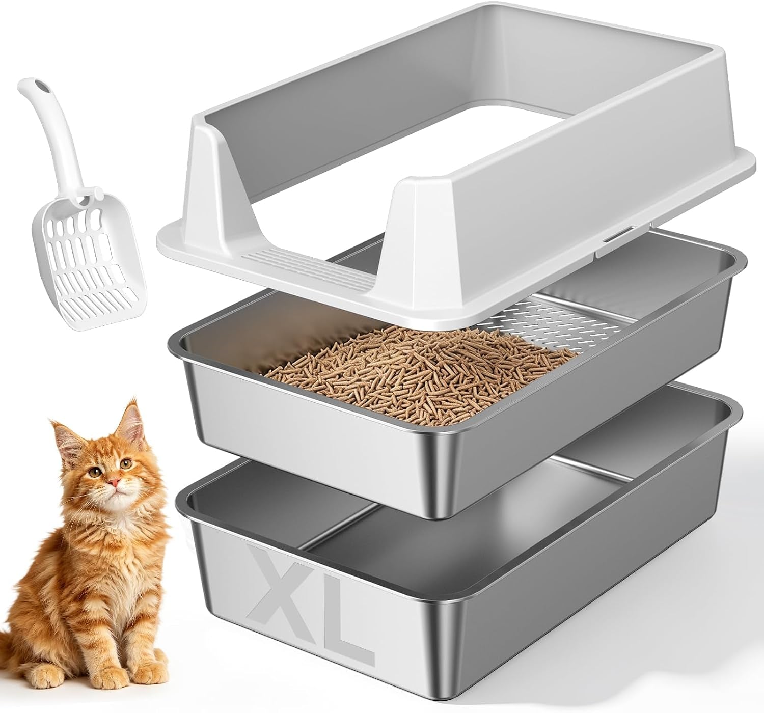 xl-enclosed-stainless-steel-litter-box-with-lid-light-gray-covered-high-sided-rustproof-leak-proof-easy-clean-odor-control-includes-scoop-step