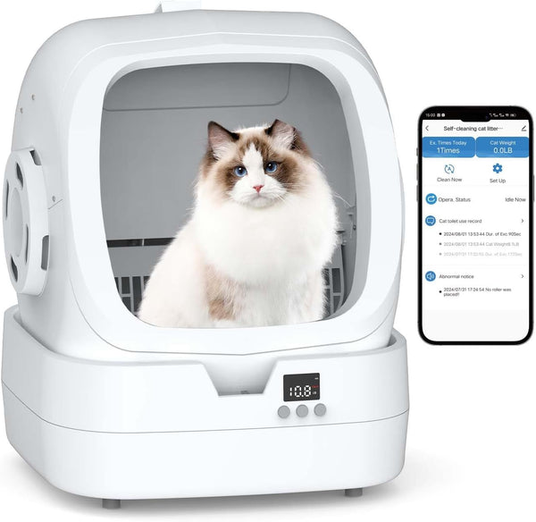 Mintakawa Automatic Cat Litter Box Self Cleaning - APP Control and Weight Monitoring - Ultra-Quiet, Suitable for Medium Cats and Kittens, Safe Anti-Pinch Litter Box (Assembly Required) - White1