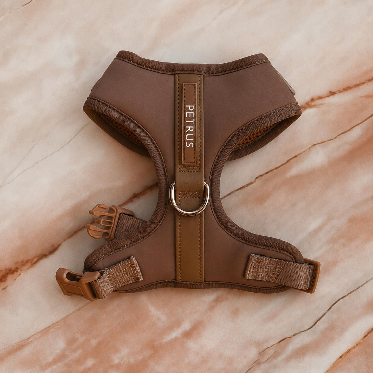 premium-no-pull-dog-harness-soft-neoprene-breathable-mesh-vest-with-front-back-clip-d-rings-adjustable-lightweight-walking-harness-for-puppies-small-medium-dogs-bronze-brown-gold-m