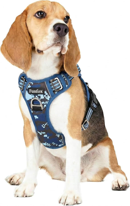 Funfox Dog Harness Medium Sized Dog, Vertical Handle Easy Control, No Pull Pet Vest Adjustable with 2 Leash Clips, Soft Material, Reflective Safe Night Walking for Small Medium Large Breed, Black, M46