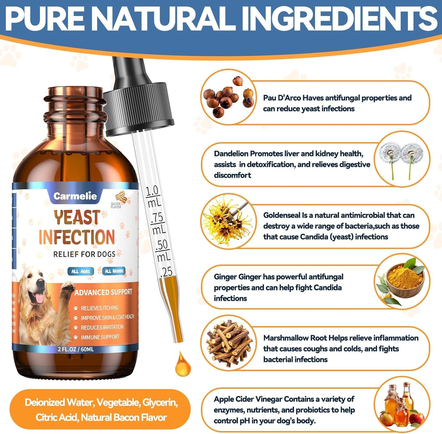 carmelie-natural-yeast-relief-for-dogs-support-healthy-itch-relief-ear-paw-discomfort-care-itch-relief-for-dog-allergy-supports-inflammation-relief-for-dogs-60ml-bacon-flavor