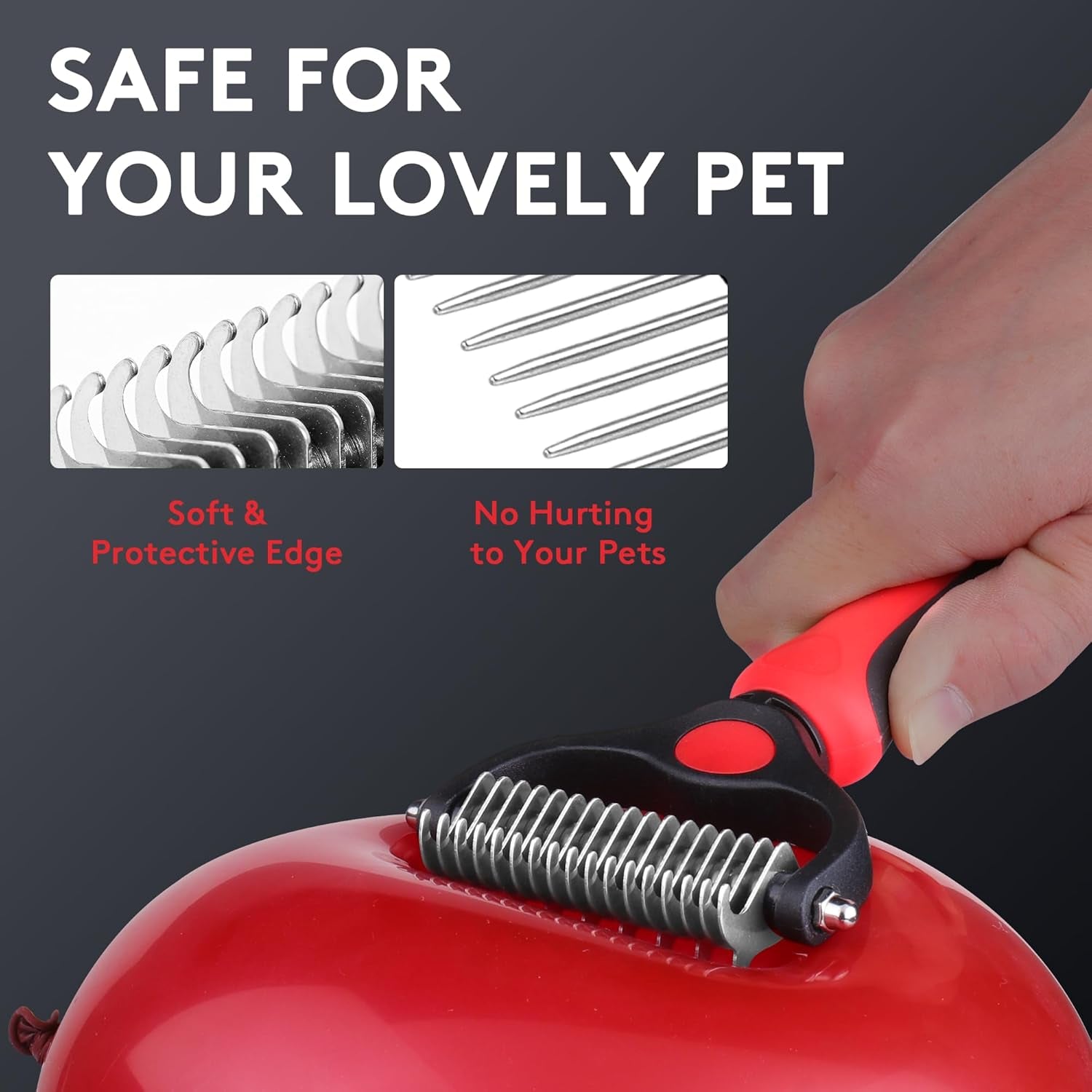 tpotato-deshedding-dog-brush-for-long-haired-dogs-cats-undercoat-shedding-rake-for-dematting-detangling-tangles-matted-fur-and-knots-metal-pet-comb-professional-pet-grooming-supplies-tool-kit-red