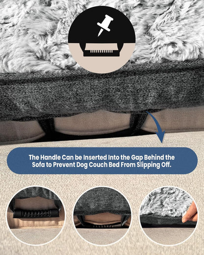 Calming Large Dog Bed for Couch, 41 X 37 Inch Removable Couch Cover for Dogs Washable, Non-Slip Fluffy Plush Dog Sofa Mat for Furniture Protector - Grey4