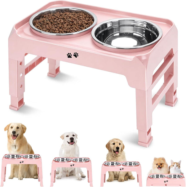 COMESOON Elevated Dog Bowls for Small Medium Dogs, 3 Height Adjustable Raised Stand with 2 Thick 6" Stainless Steel Food Bowls, Non-Slip Feeder Adjusts to 2.75", 6", 7.5", Black15