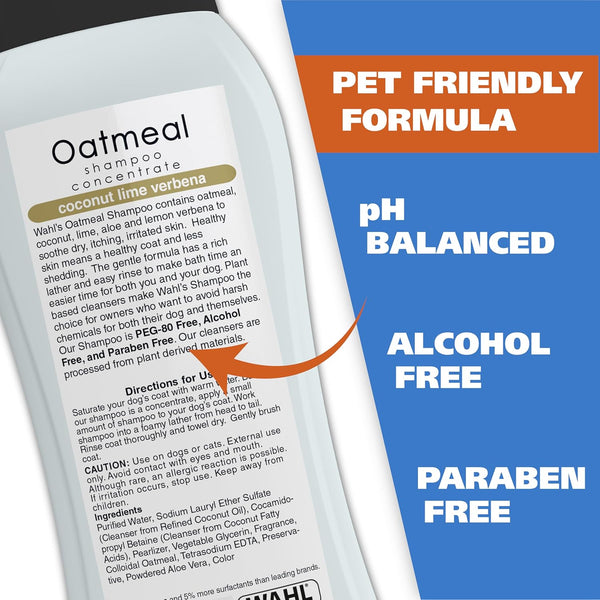 Wahl USA Dry Skin & Itch Relief Pet Shampoo for Dogs – Oatmeal Formula with Coconut Lime Verbena Scent & Pet Friendly Formula, 24 Oz - Model 820004A | Oatmeal Formula Moisturizes Skin & Provides Itch Relief for Sensitive Skin Dogs, Pet Friendly Formula - Model 820004A6