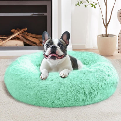 JOLLYVOGUE Small Dog Bed, Calming Dog Beds for Small Dogs & Indoor Cats - 20 Inches Donut Washable Cat Bed for Kittens & Puppies, round Fluffy Plush Faux Fur Pet Beds(Smoke Grey)36