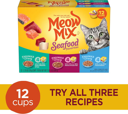 Meow Mix Seafood Favorites, Wet Food Variety Pack, 12 Cups2