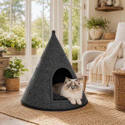 Cat Bed - Cat Cave Premium Felt Cat Bed Enclosure for Indoor Cats and Other Pets, Stylish Indoor Pet House, Dark Grey (Medium)8