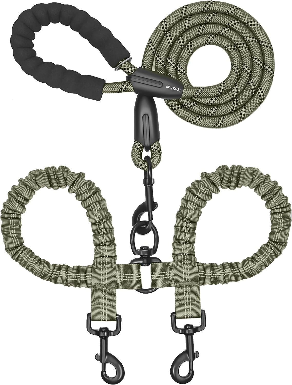 iyoshop-dual-dog-leash-360-swivel-no-tangle-walking-leash-with-shock-absorbing-bungee-for-two-dogs-large-25-150-lbs-black