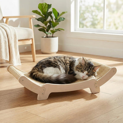 Sisal Cat Scratcher Bed for Indoor Cats Hammock for Scratching Pad Cat Chair Nartural Sisal Scratch Post for Large Cats Scratcher Lounge, Wooden Cat2