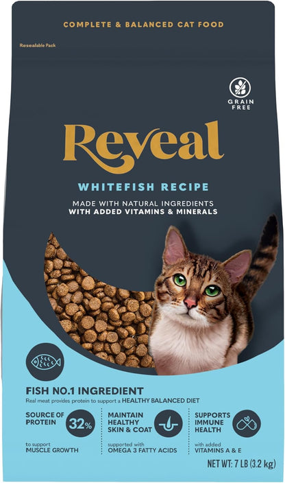 Reveal Whitefish Grain Free Complete Dry Cat Food 3 Lb Bag | High Quality Protein, Grain Free, Omega-3 Fatty Acids for Healthy Skin & Coat, Added Vitamins & Minerals, Complete & Balanced10