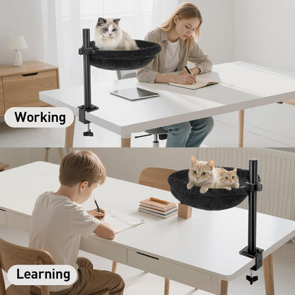 Cat Desk Bed, Reversible Cat Hammock for Desk Use, Clamp-On Metal, Black | 360 Rotating, Height Adjustable, Supports up to 45Lbs, Machine Washable, Large Cats & Kittens, Indoor, Office & Game Tables6