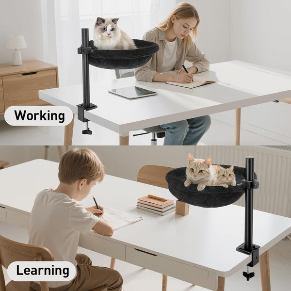 Cat Desk Bed, Reversible Cat Hammock for Desk Use, Clamp-On Metal, Black | 360 Rotating, Height Adjustable, Supports up to 45Lbs, Machine Washable, Large Cats & Kittens, Indoor, Office & Game Tables6