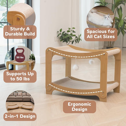 AIXINPET Two-Level Sisal Cat Scratcher Bed - Sturdy Cat Scratching Post with Scratch Pad&Hammock Bed, Comfortable Cats Bed for Indoor Kittens&Adult Cats -Sturdy Wooden Frame,Protect Furniture7