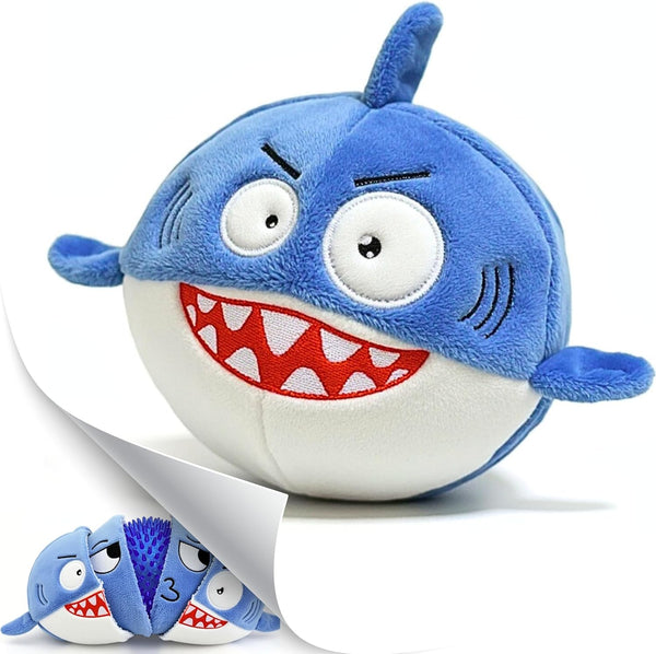 Sharky 3 in 1 Plush Shark Dog Chew Toy with Squeaky Ball inside for Aggressive Chewers, Super Interactive No Stuffing, Strong Tough Heavy Durable, Birthday Gift Box for Small & Large Breed1