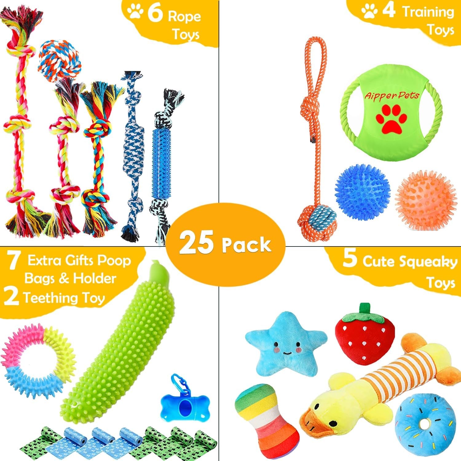 aipper-dog-toys-25-pack-for-fun-and-teeth-cleaning-puppy-chew-toys-pack-with-squeak-plush-toy-squeaky-toy-balls-tug-of-war-and-rope-toys-for-puppy-to-small-dogs