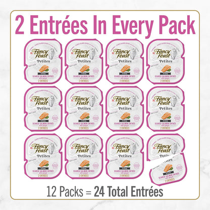 Purina Fancy Feast Petites Seared Salmon Wet Cat Food, 2.8 Oz, 12-Pack | 24 Single Servings Made with Seared Salmon with Spinach. No Artificial Colors or Preservatives. Conveinent Break-Apart Tubs4