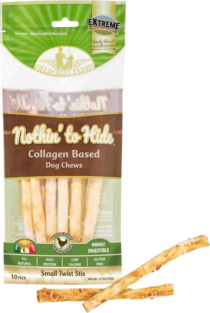 Fieldcrest Farms Nothin' to Hide Twist Stix, Beef Flavor, Easily Digestible, Supports Skin, Coat, Joints & Muscles, for Moderate Chewers under 15Lbs, 50 Pieces24
