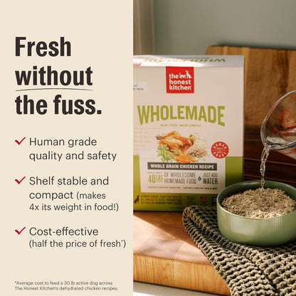 The Honest Kitchen Wholemade Whole Grain Beef Recipe, Human Grade Dehydrated Dog Food, Just Add Water, Supports Digestion, Skin & Coat, Topper for Dry or Wet Dog Food, 10 Lb Box Makes 40 Lbs6
