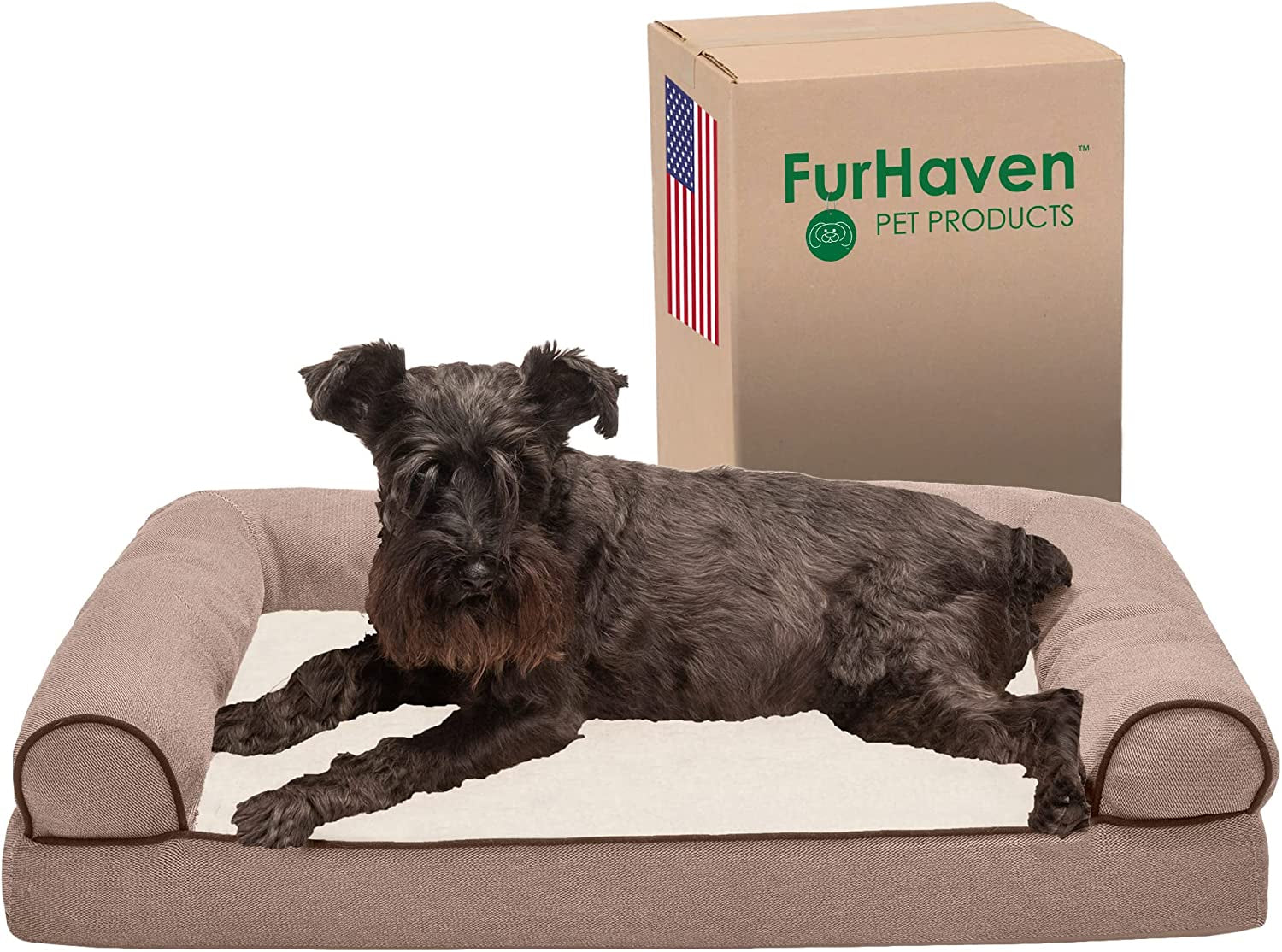 furhaven-memory-foam-dog-bed-for-medium-small-dogs-w-removable-bolsters-washable-cover-for-dogs-up-to-35-lbs-luxe-faux-fur-performance-linen-sofa-woodsmoke-medium