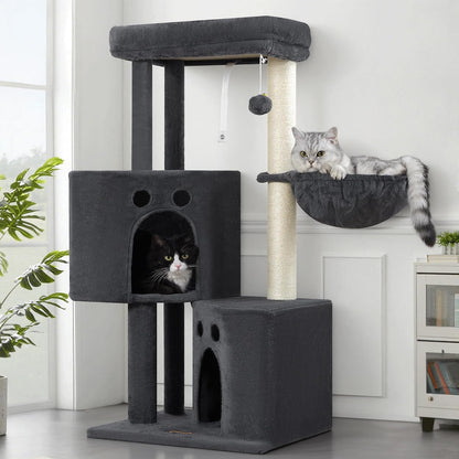 Small Cat Tree Tower for Indoor Cats, 40 in Medium Cat Bed Scratching Posts | Multi Level Compact Kitty Kitten Houses Climbing Trees Stands with 2 Condos Sisal Post Perch Platform Hammock Plush Toy Balls12