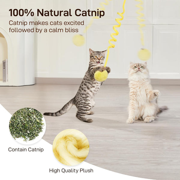 Potaroma Hanging Fluffy Cat Catnip Ball Toys 3 Pcs with Bell, Interactive Cat Teaser Retractable Toys Indoor Kitten Play Chase Exercise Physical Stimulation | Cat Teaser, Retractable Toys Indoor Kitten Play Chase Exercise Physical Stimulation4