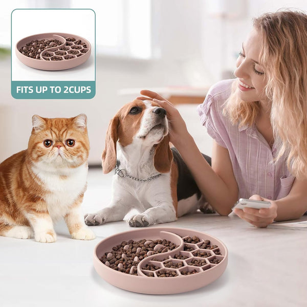 Slow Feeder Dog Bowls, Silicone Pet Food Bowls with Suction Cups, Non-Slip Dog Feeding Slow down Pet Eating Speed for Fast Eaters, Anxiety Relief & Fun Added (Pink)5