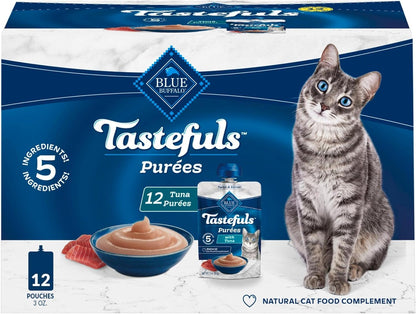Blue Buffalo Tastefuls Purées Variety Pack Wet Cat Food Complement (Chicken & Tuna) Made with Natural Ingredients, for All Life Stages, 3-Oz. Resealable Pouches (12 Count)13