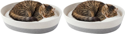 Kitty City Woven Cat Bed with Removable Washable Cushion, Cozy Braided Rope Indoor Cat Bed with Natural Catnip, Warm round Cat Bed for Small to Medium Cats, 14” X 19" - White/Grey9