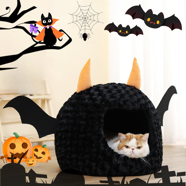 Funny Cat Bed Halloween Large Cat Cave Nest Warm Cute Kitten Bed Mattress Cartoon Ultra Soft Plush Removable Cushion7