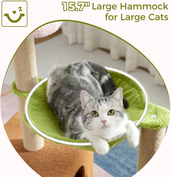 Flower Cat Tree 34” Cat Tower with Scratching Post & Big Hammock | Forest Cat Tower with 16” Hammock, Spacious Cat House,34” Scratching Post,Removable Flower Bed, Small Cat Tree for Large Cats2