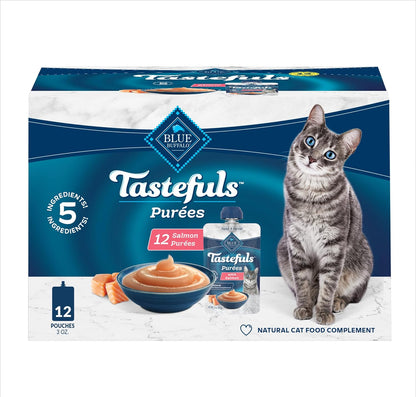 Blue Buffalo Tastefuls Purées Variety Pack Wet Cat Food Complement (Chicken & Tuna) Made with Natural Ingredients, for All Life Stages, 3-Oz. Resealable Pouches (12 Count)12