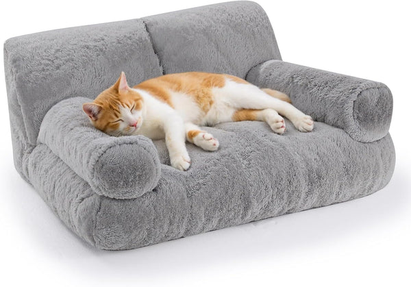 Gimars Upgrade Large Cat Bed for Indoor Cats -Added 10% More Stuff Sponge, Orthopedic Pet Couch Beds with Bolstered Edges, Fluffy Washable & Removable Cover, anti Slip Base, Grey | 10% More Stuff Sponge, Orthopedic Pet Couch with Bolstered Edges, Fluffy Washable & Removable Cover, anti Slip Base1